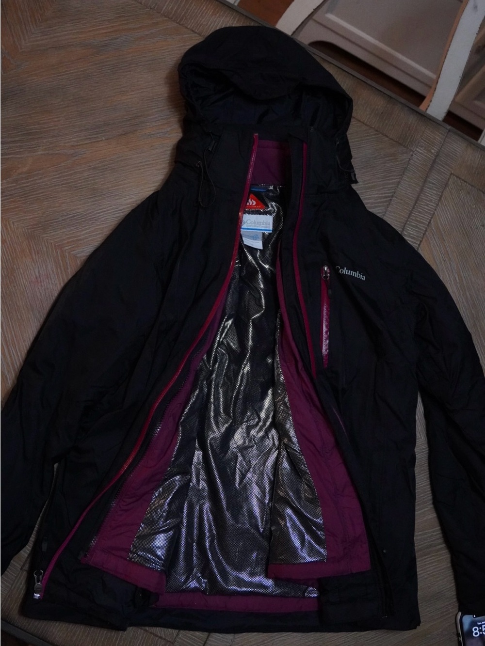 Columbia Black Ski Jacket with Plum Interior